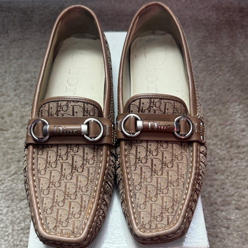 Dior Tan Monogram Loafers for women sz 9.5